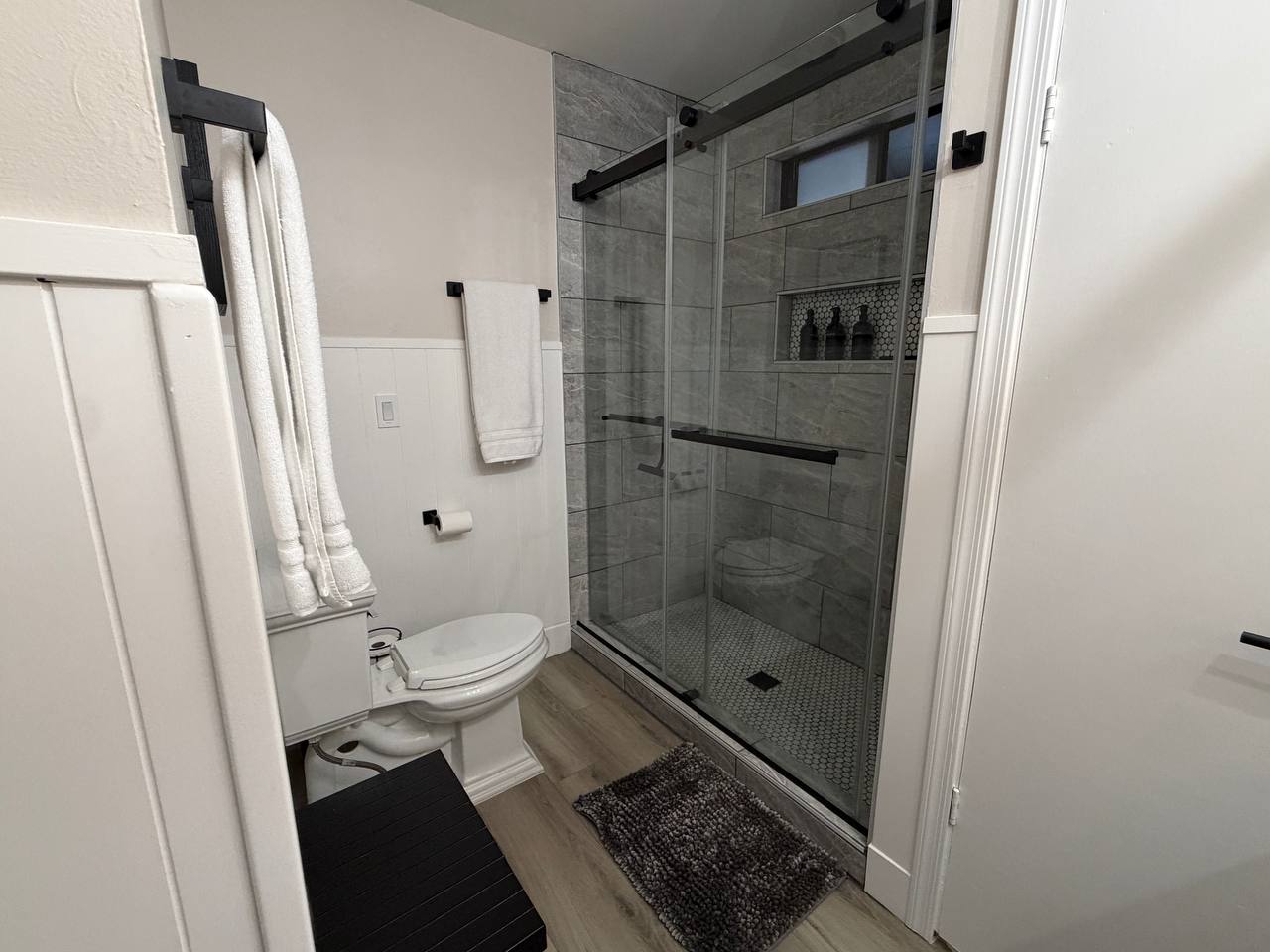 Modern tiled walk-in shower
