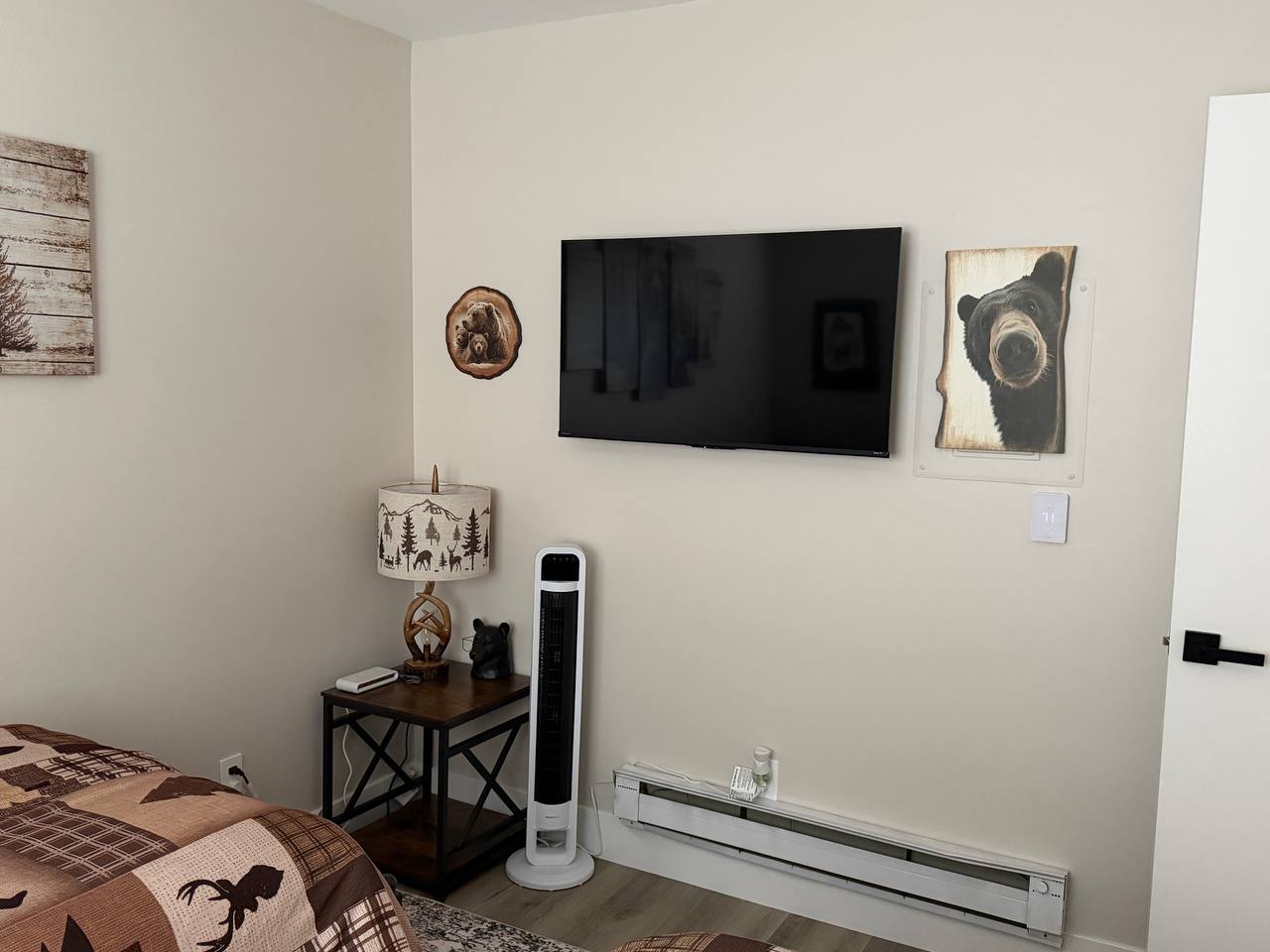 Bedroom Smart TV and bear art