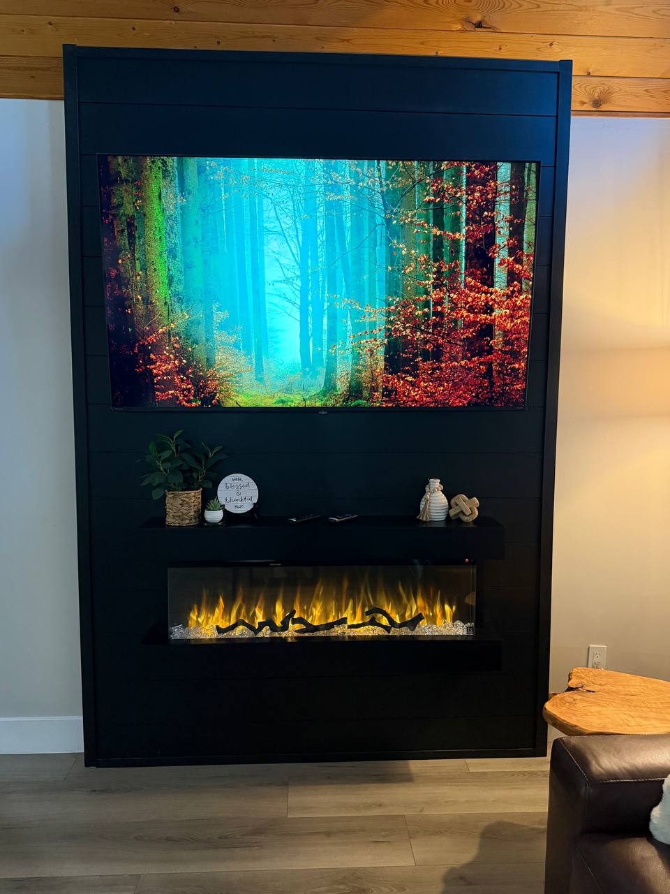 Electric fireplace and Smart TV close-up