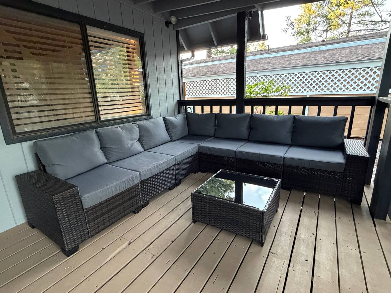 Covered patio with sectional sofa